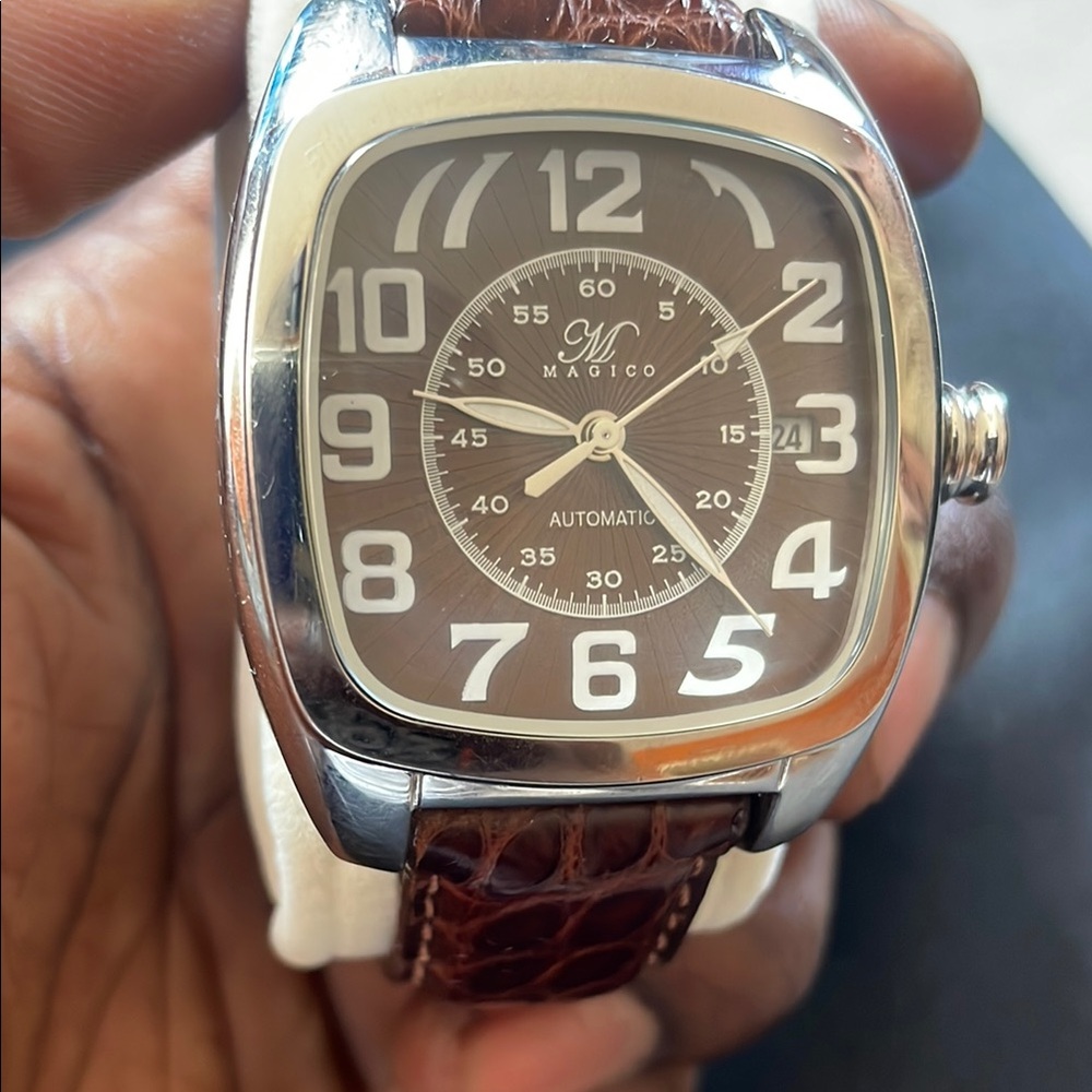 Magico Brown Crocodile Leather Watch with Silver Clasp